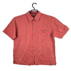 Mens Tasso Elba Rust Red Silk Linen Blend Shirt Button Up Short Sleeve Size M